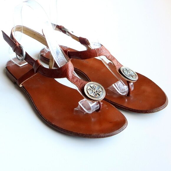 Isabella Fiore Brown Italian Leather Thong Sandals Flat Summer Shoes Size 8.5 - Picture 2 of 15